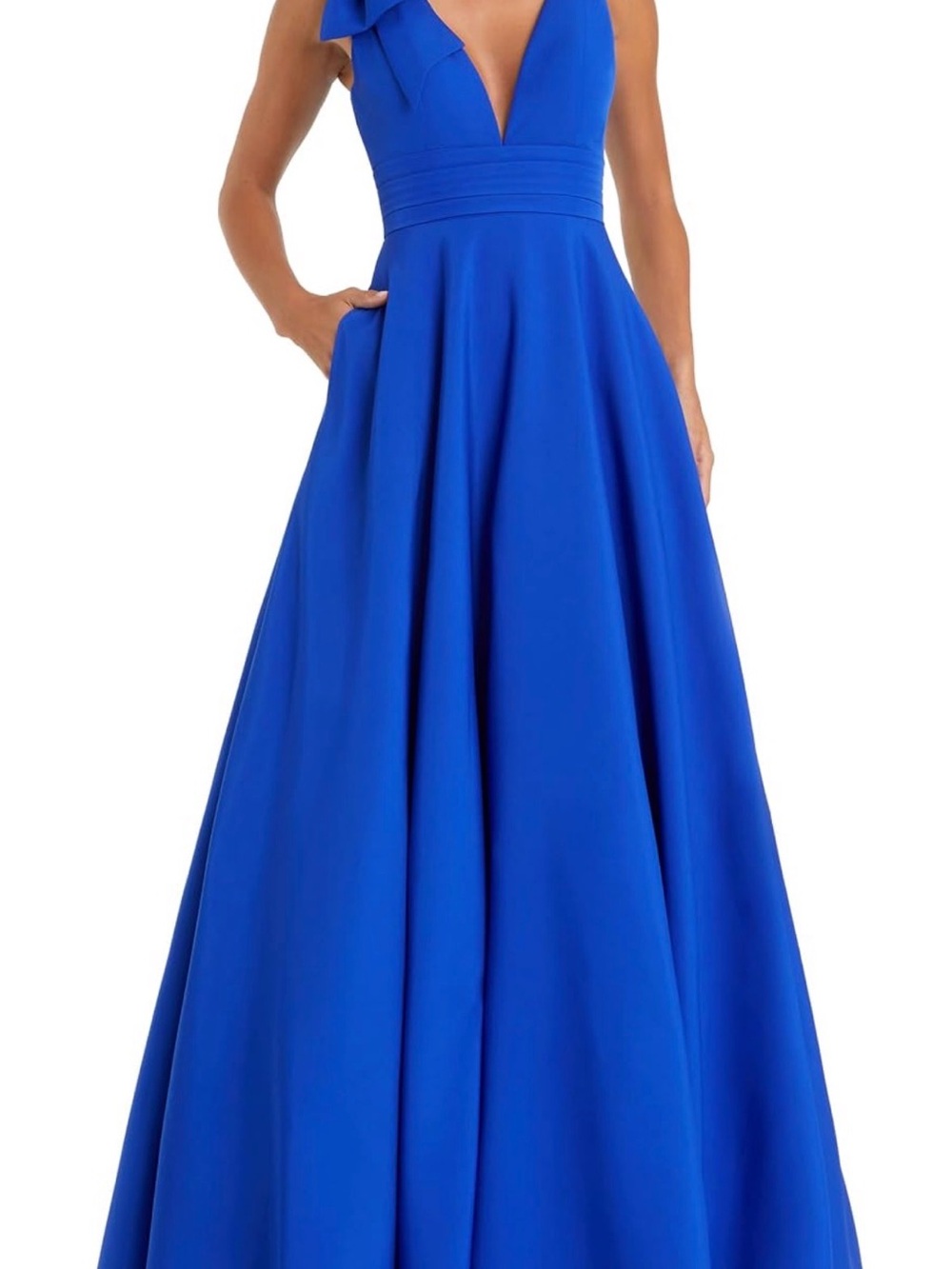 Mac Duggal NWT Cobalt Blue Plunge Bow Ball Gown Dress Size 8